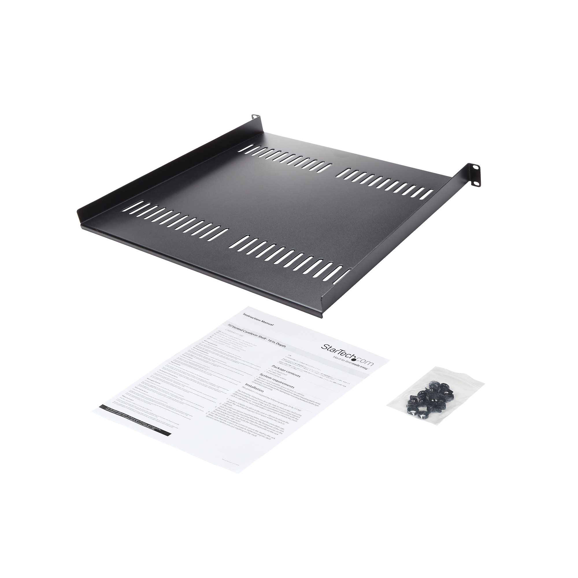 StarTech.com 1U Server Rack Schap - Universele Geventileerde Rack Mount Cantilever Shelf voor 19" Netwerk Kast & Apparatuur - Heavy Duty Staal - Capaciteit 20kg - Diepte 41cm (16”) - Zwart - Afbeelding 7