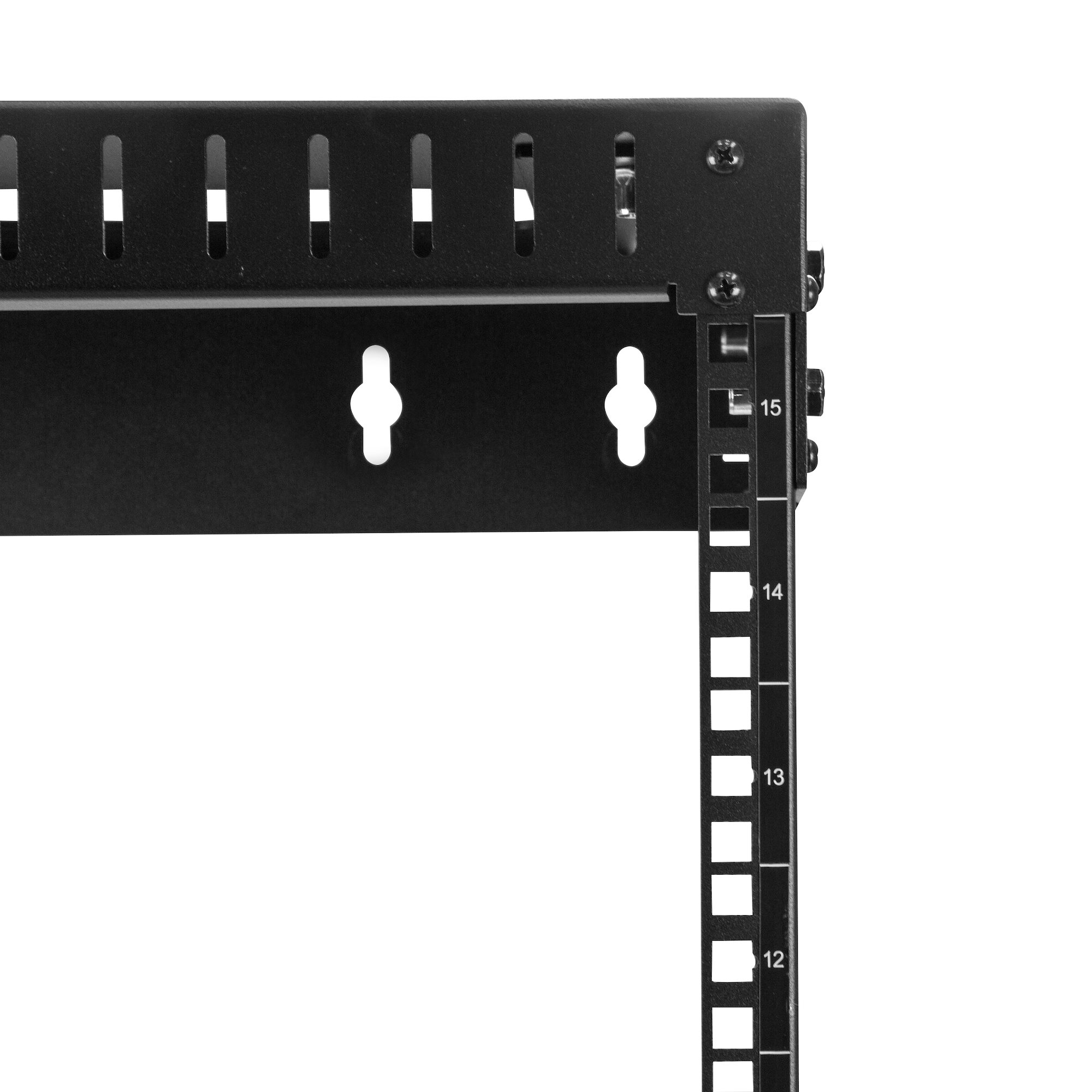 StarTech.com 2 Post 15U Heavy-Duty Wandmonteerbare Server Rack, 19" Open Frame Netwerk Rack met Verstelbare Diepte, Data Rack voor IT/AV/Patchpaneel/Computer Apparatuur, Incl Kooimoeren en Schroeven - Afbeelding 4