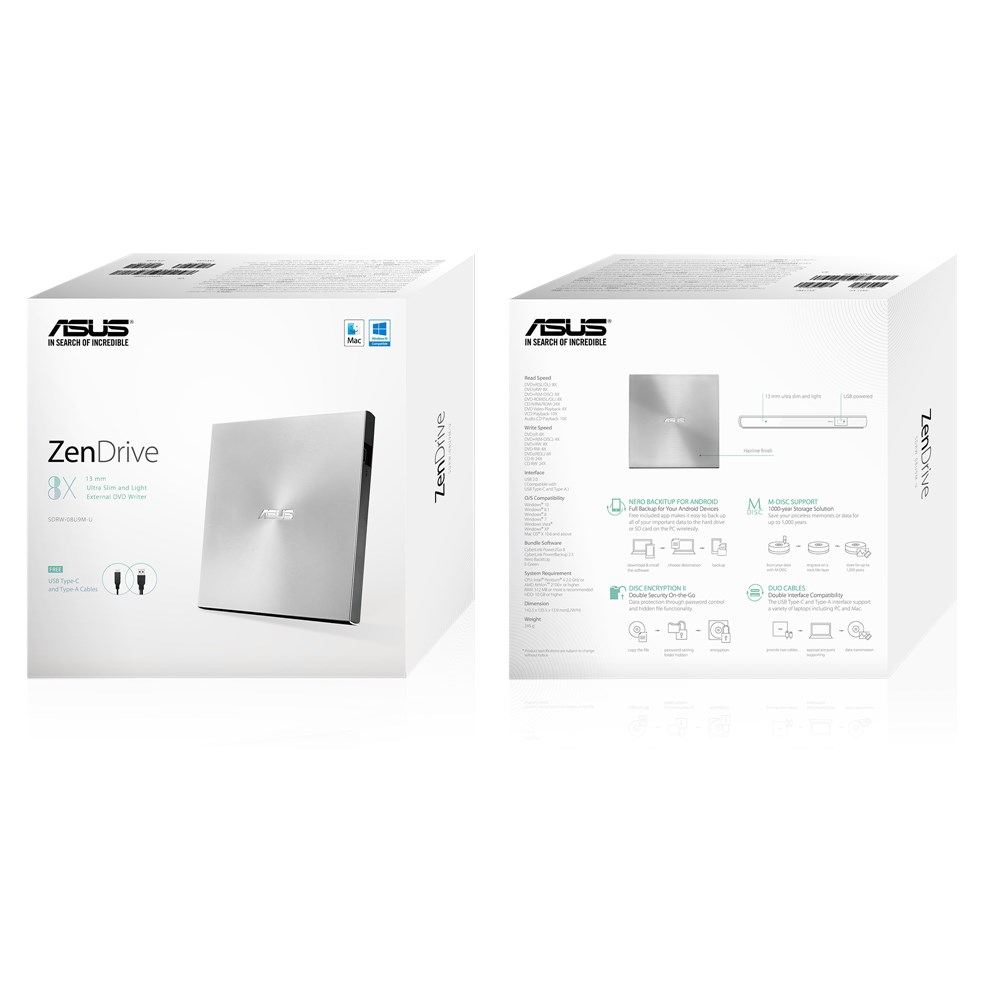 ASUS ZenDrive U9M optisch schijfstation DVD±RW Zilver - Afbeelding 7