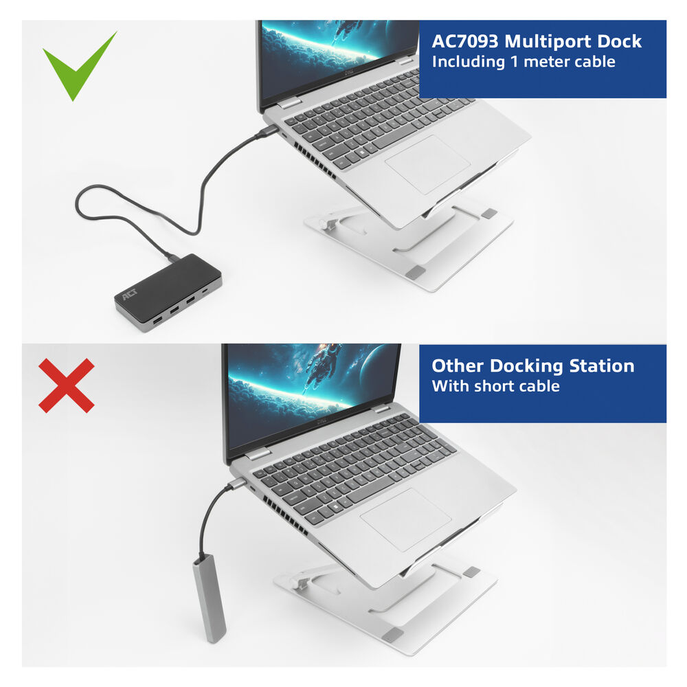 ACT USB-C 4K MST dockingstation voor 2 HDMI-monitoren, Ethernet, USB-C, 3x USB-A, PD passthrough en 1 meter lange afneembare USB-C-kabel - Afbeelding 7