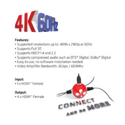 CLUB3D HDMI™ 4K@60Hz UHD Splitter AC Power 4 ports - Afbeelding 7