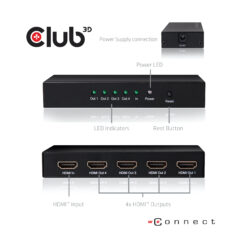 CLUB3D HDMI™ 4K@60Hz UHD Splitter AC Power 4 ports - Afbeelding 4