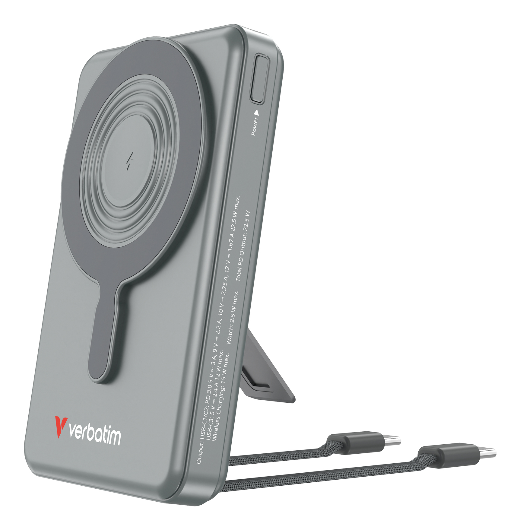 Verbatim 32272 powerbank Lithium-Polymeer (LiPo) 10000 mAh Draadloos opladen Grijs