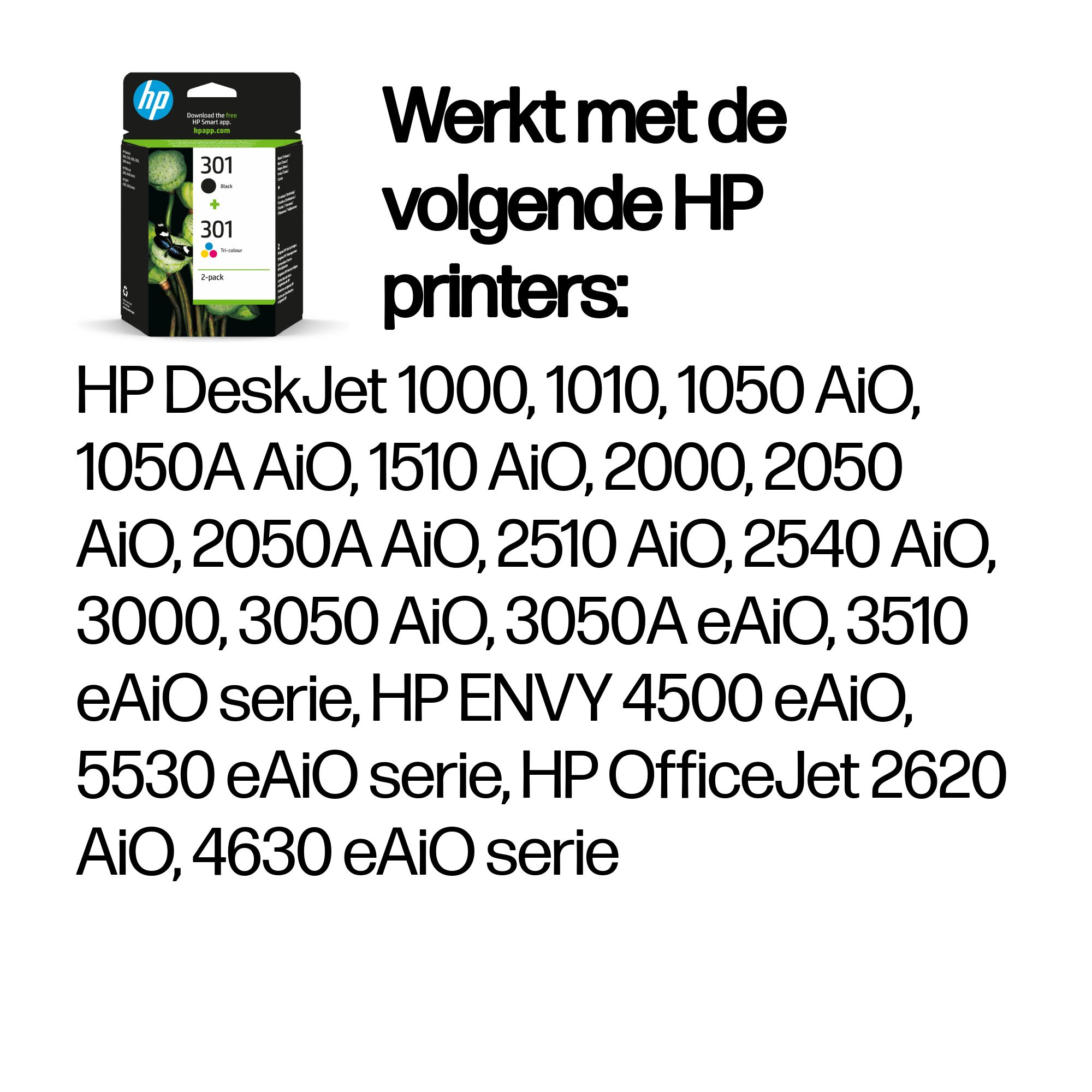 HP 301 originele zwarte/drie-kleuren inktcartridges, 2-pack - Afbeelding 3