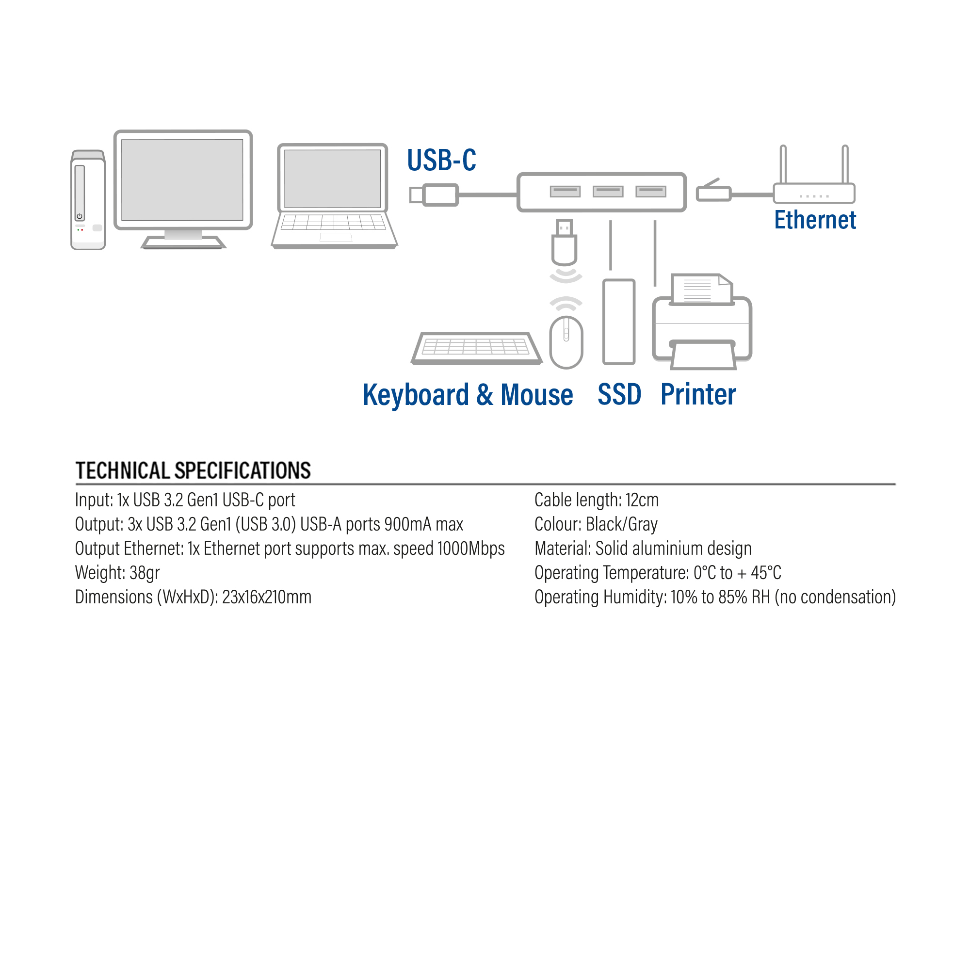 ACT USB-C hub 3.0, 3x USB-A, Gigabit ethernet - Afbeelding 7