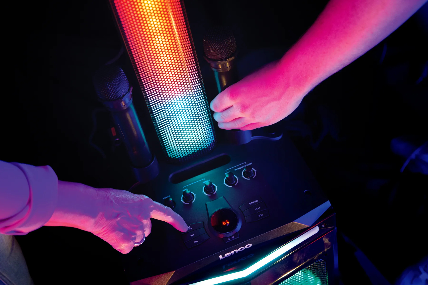 PA-220BK Lenco Bluetooth Party Speaker + Remote + 2 Microphones Black - Afbeelding 9