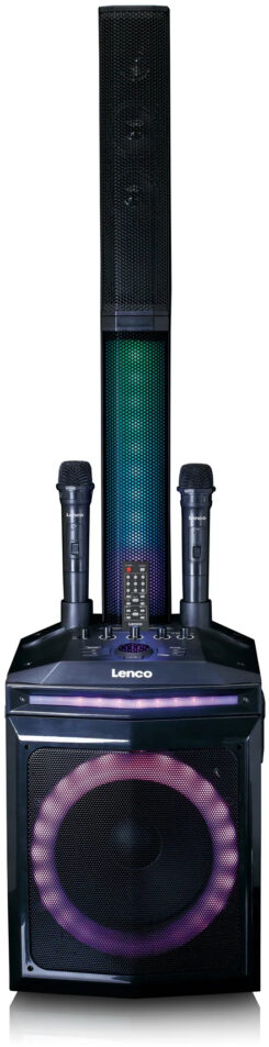 PA-220BK Lenco Bluetooth Party Speaker + Remote + 2 Microphones Black
