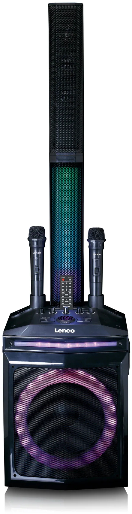 PA-220BK Lenco Bluetooth Party Speaker + Remote + 2 Microphones Black