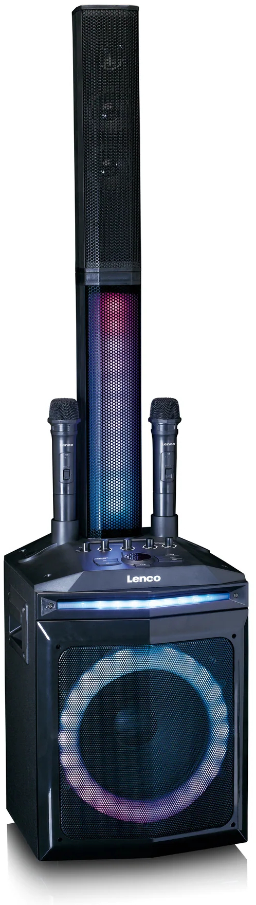 PA-220BK Lenco Bluetooth Party Speaker + Remote + 2 Microphones Black - Afbeelding 2