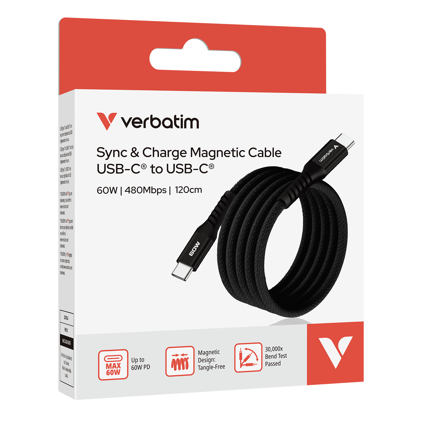 Verbatim Sync & Charge Magnetische Kabel - 60W USB-C naar USB-C 120 cm Zwart - Afbeelding 8