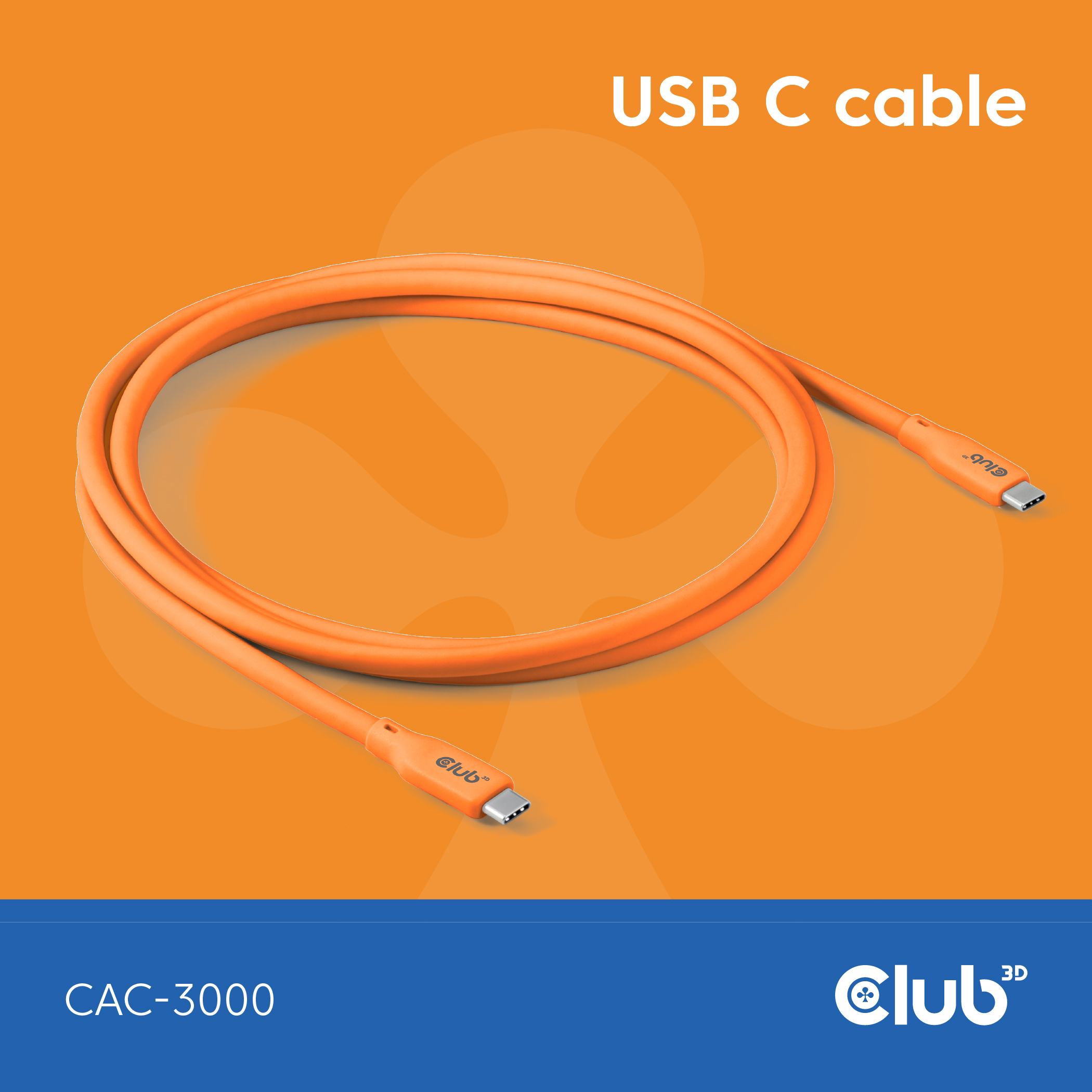 CLUB3D USB C oplaadkabel oranje siliconen & tangle-free