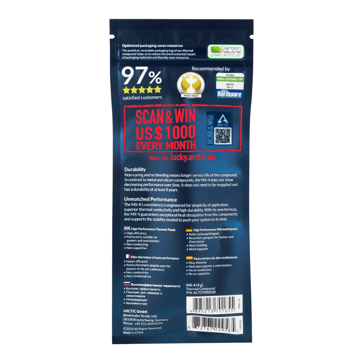 ARCTIC MX-4 heat sink compound Koelpasta 8,5 W/m·K 4 g - Afbeelding 4