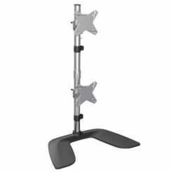 StarTech.com Verticale Dual Monitor Stand, Ergonomische Monitorstandaard voor Twee VESA Schermen to 27" (8kg), Vrijstaande Universele Monitorsteun/Bureaustandaard, Verstelbare Hoogte, Zilver