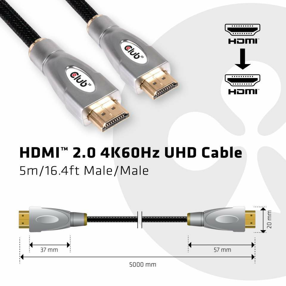 CLUB3D HDMI 2.0 4K60Hz UHD Cable 5m - Afbeelding 3