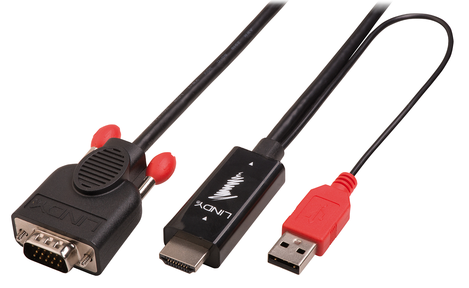 Lindy 41457 video kabel adapter 3 m HDMI + USB VGA (D-Sub) Zwart, Rood - Afbeelding 2