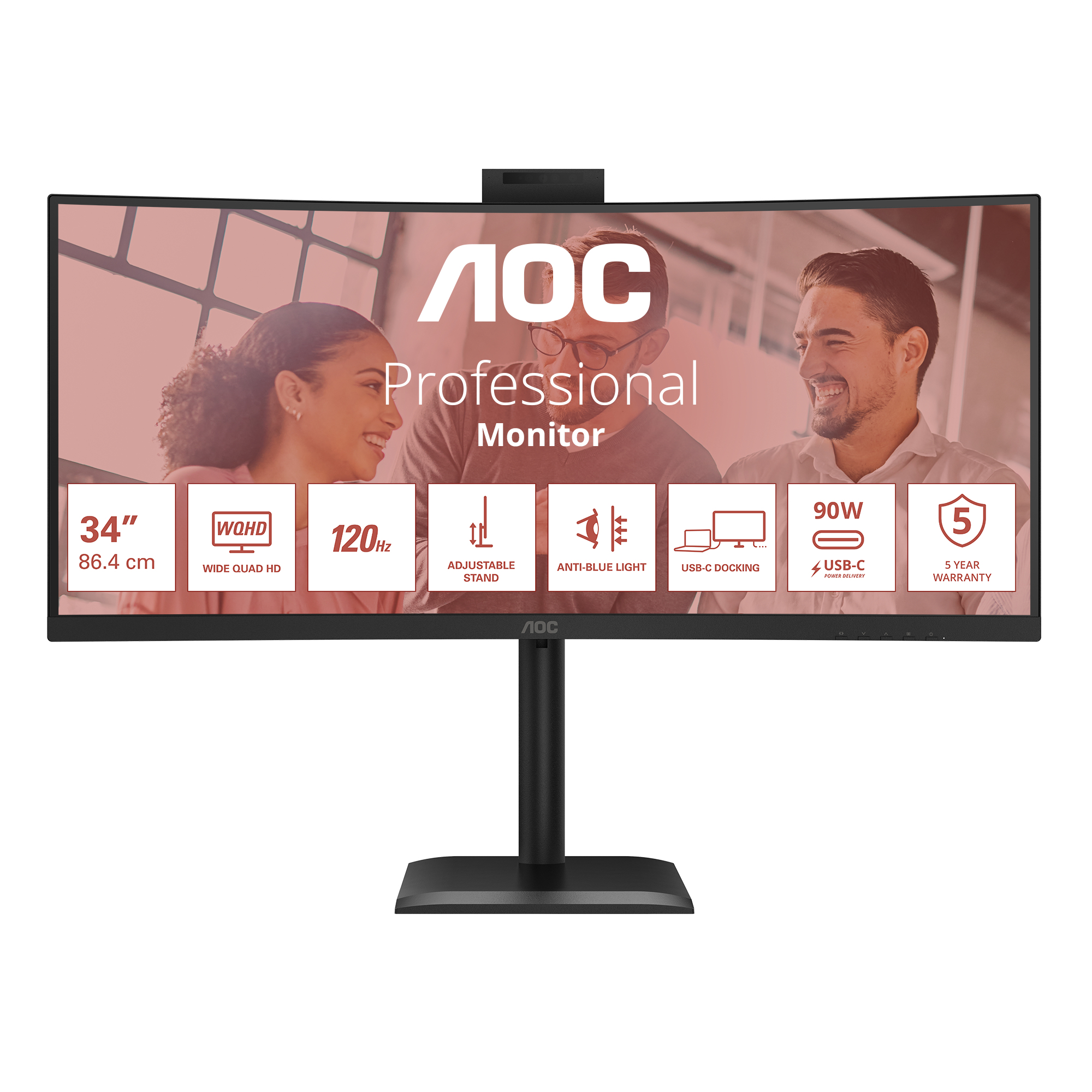 AOC CU34E4CW/75 computer monitor 86,4 cm (34") 3440 x 1440 Pixels Zwart - Afbeelding 2