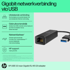 HP USB 3.0-naar-Gigabit RJ45-adapter G2