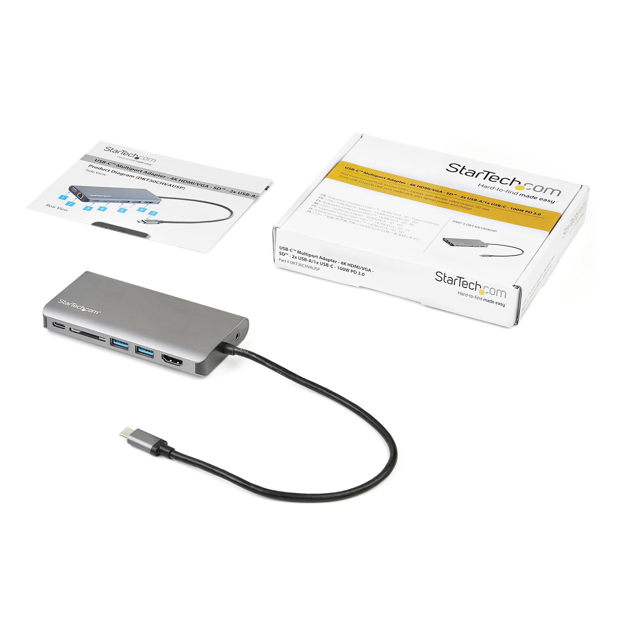 StarTech.com USB-C Multiport Adapter - USB-C Travel Dock met 4K HDMI of 1080p VGA - 3x USB 3.0 Hub, SD, GbE, Audio, 100W PD Pass-Through - Mini Docking Station voor Laptop/Tablet - Afbeelding 13