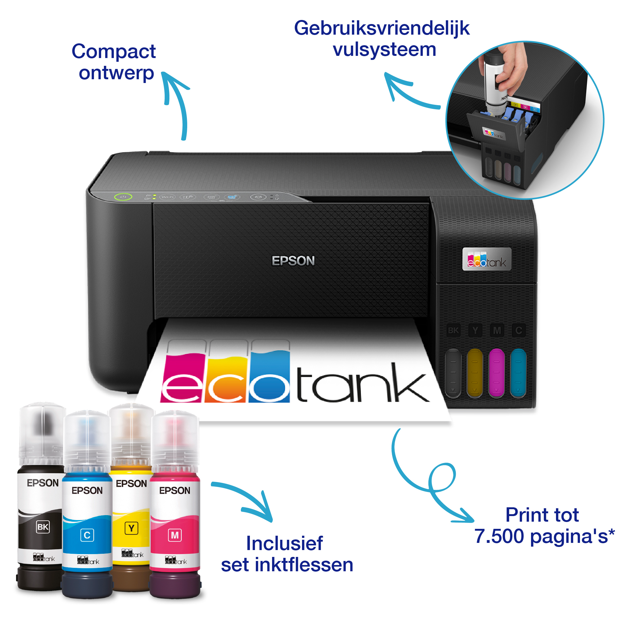 Epson EcoTank ET-2860 A4 multifunctionele Wi-Fi-printer met inkttank, inclusief tot 3 jaar inkt - Afbeelding 3