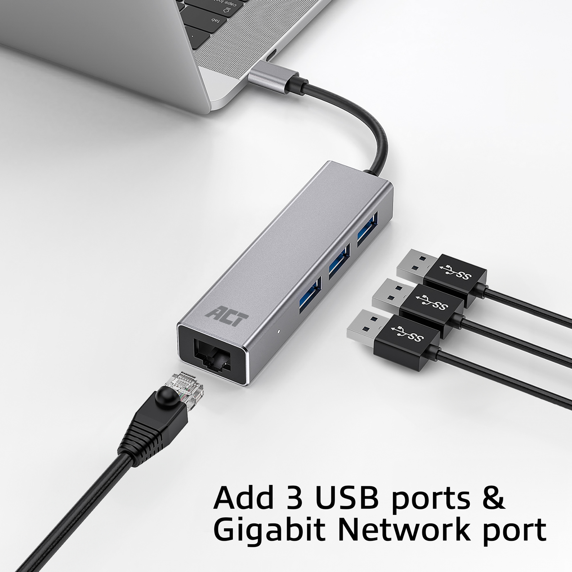ACT USB-C hub 3.0, 3x USB-A, Gigabit ethernet - Afbeelding 6