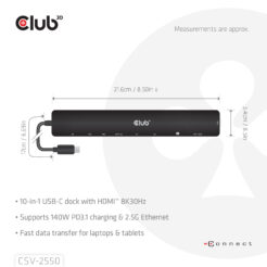CLUB3D 10-1 Portable Dock USB Type-C® 10Gbps to HDMI™ 8K30Hz PD3.1 Max.140Watt - Afbeelding 11