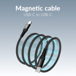 Mobilize Magnetic Nylon Cable - USB-C to USB-C - 1m. - 100W Black