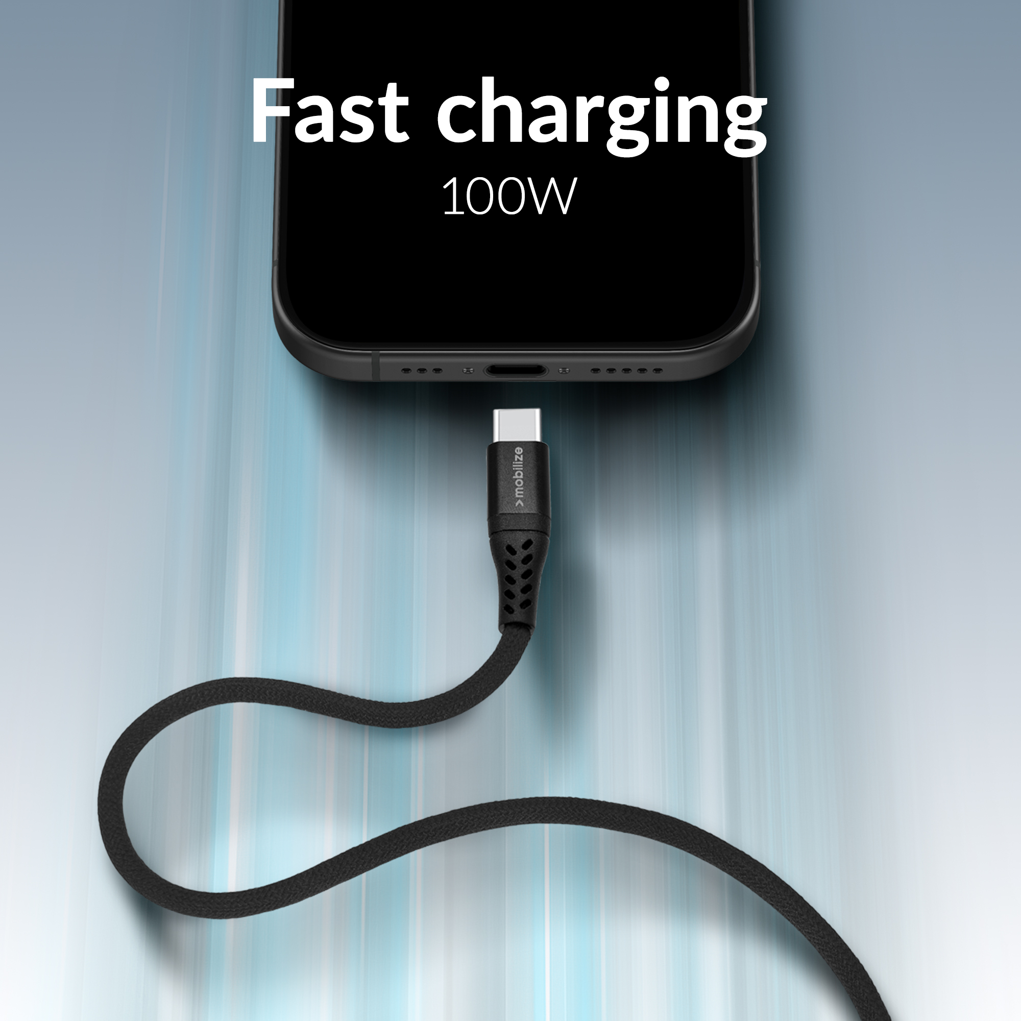 Mobilize Magnetic Nylon Cable - USB-C to USB-C - 1m. - 100W Black - Afbeelding 3