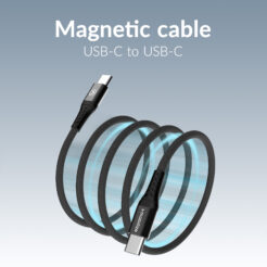 Mobilize Magnetic Nylon Cable - USB-C to USB-C - 2m. - 100W Black