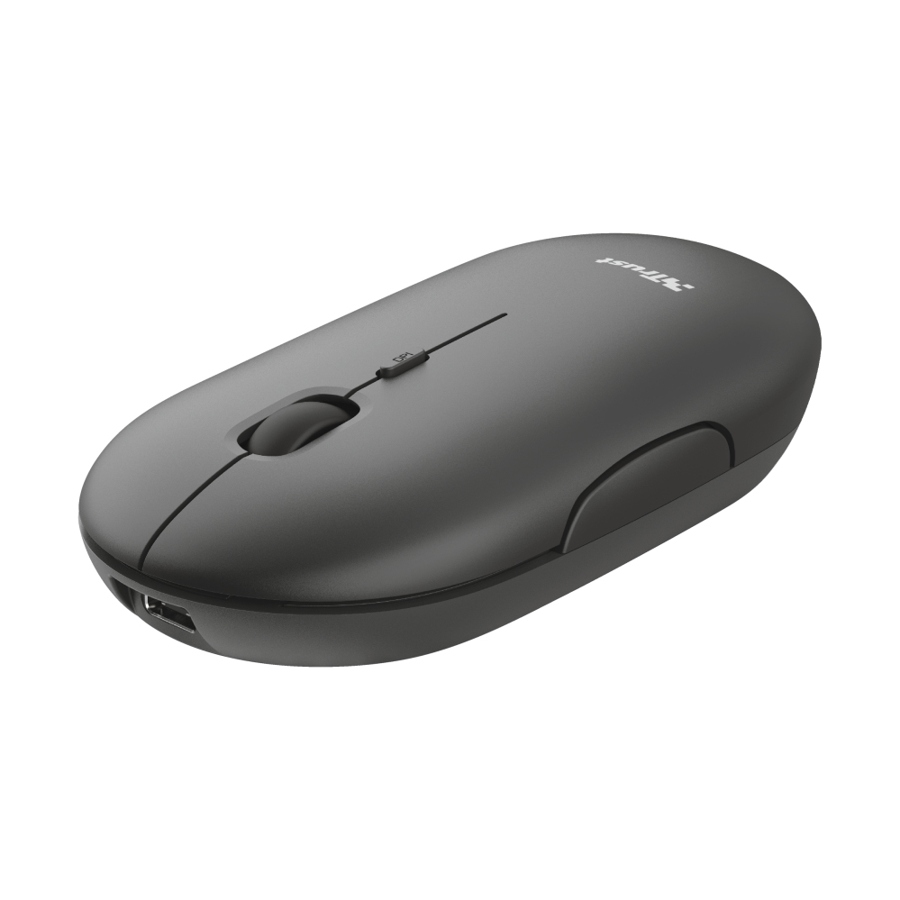 Trust Puck Draadloze Muis - Multi-device muis – USB en Bluetooth verbinding – 1600 DPI – Grijs - Afbeelding 2