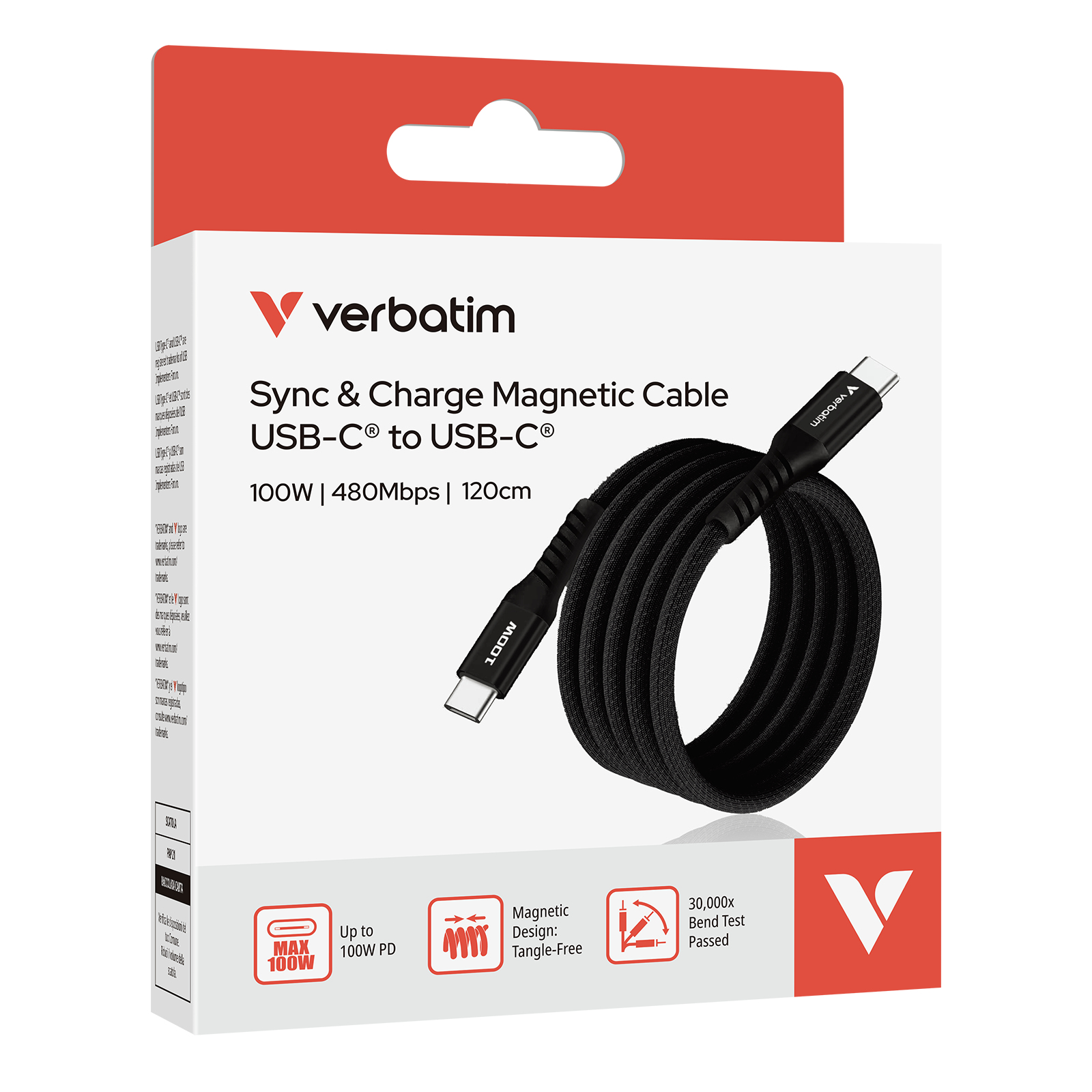 Verbatim Sync & Charge Magnetische Kabel - 100W USB-C naar USB-C 120 cm Zwart - Afbeelding 8