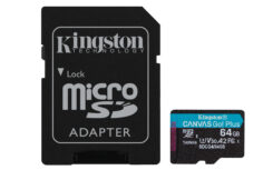 Kingston Technology 64GB microSDXC Canvas Go! Plus Gen4 200MB/s A2 U3 V30 kaart + adapter