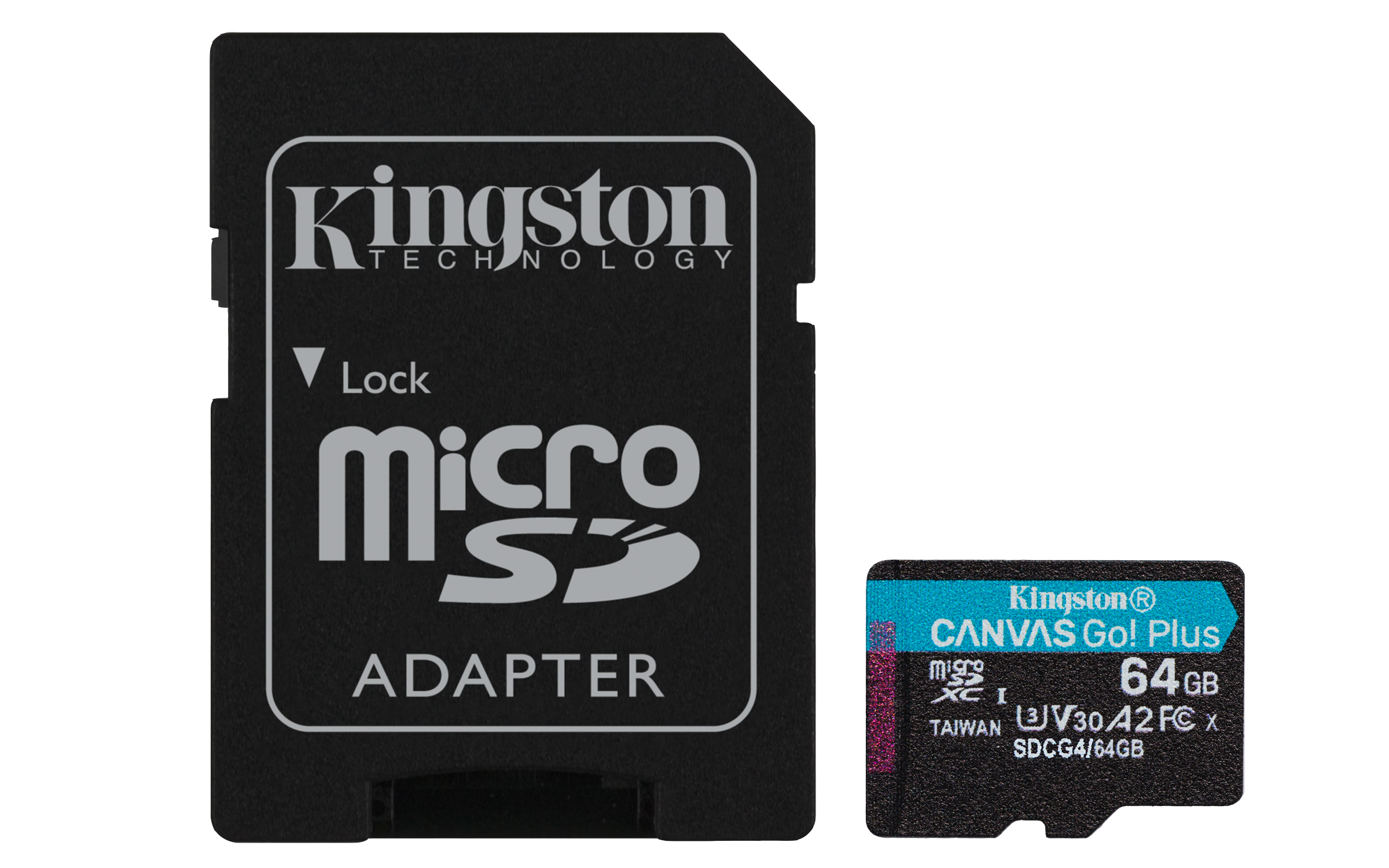 Kingston Technology 64GB microSDXC Canvas Go! Plus Gen4 200MB/s A2 U3 V30 kaart + adapter