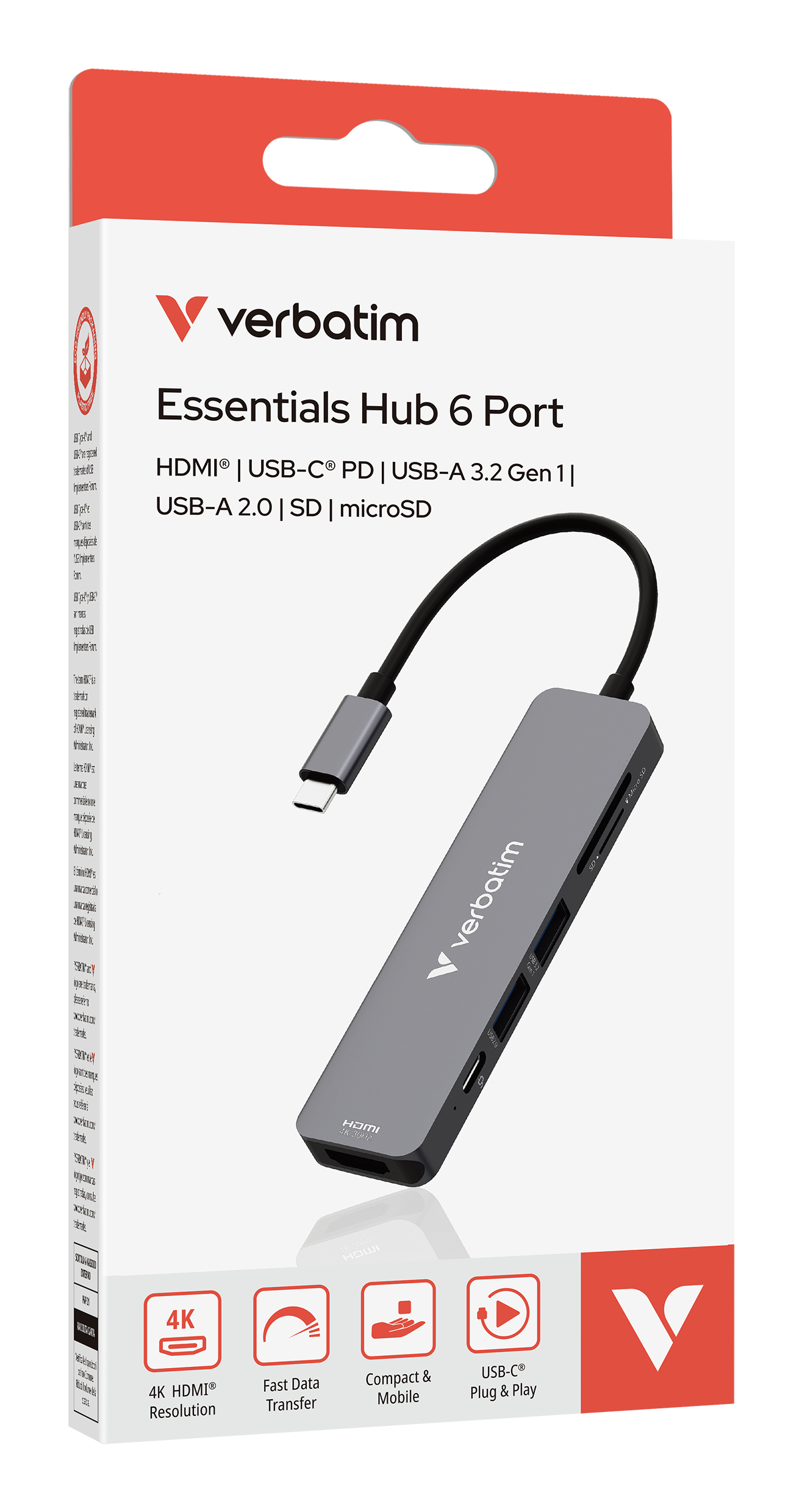 Verbatim USB-C essentiële multipoort hub 6 poorten: HDMI, USB-C PD, USB-A 3.2 Gen 1, USB-A, SD & microSD - Afbeelding 4