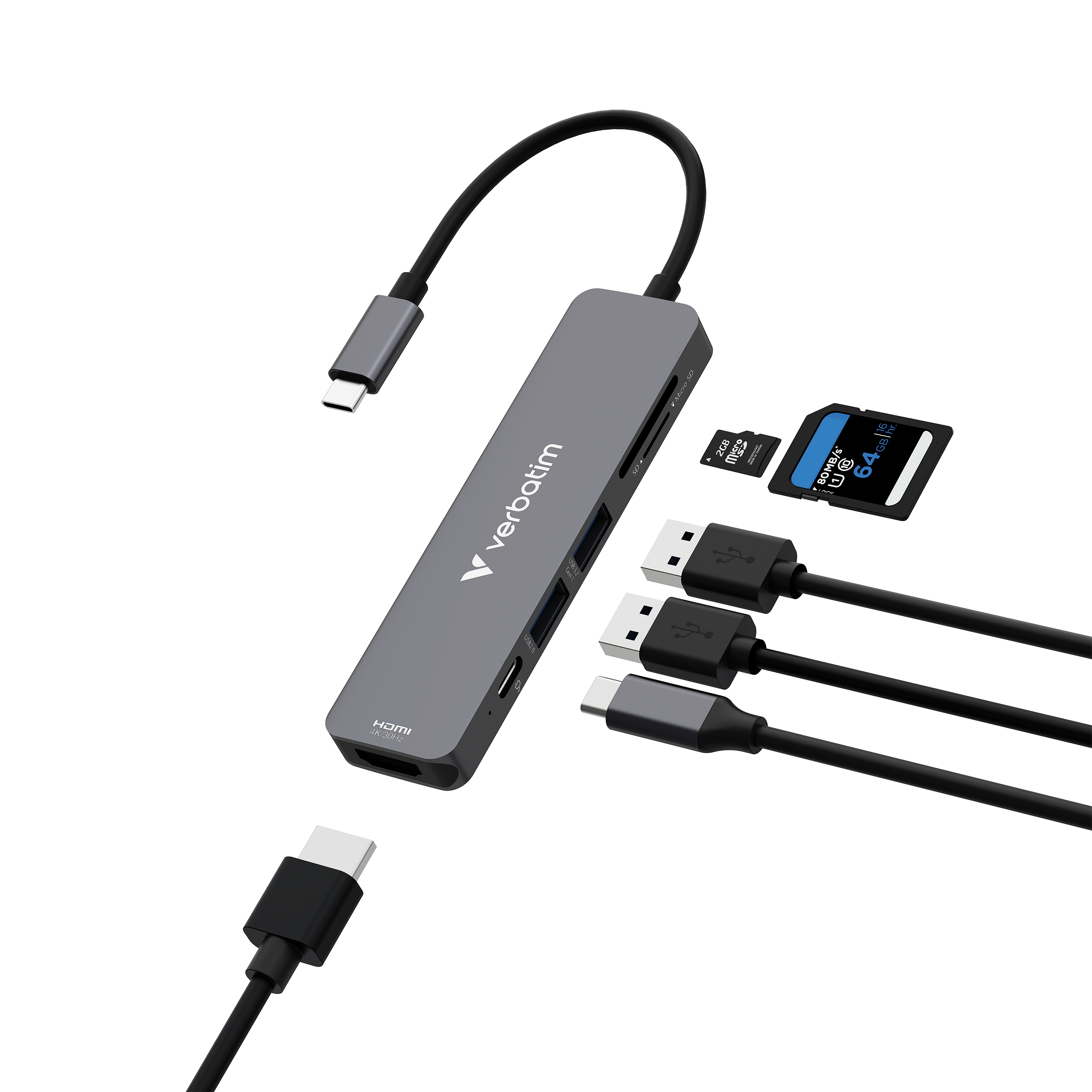 Verbatim USB-C essentiële multipoort hub 6 poorten: HDMI, USB-C PD, USB-A 3.2 Gen 1, USB-A, SD & microSD - Afbeelding 3