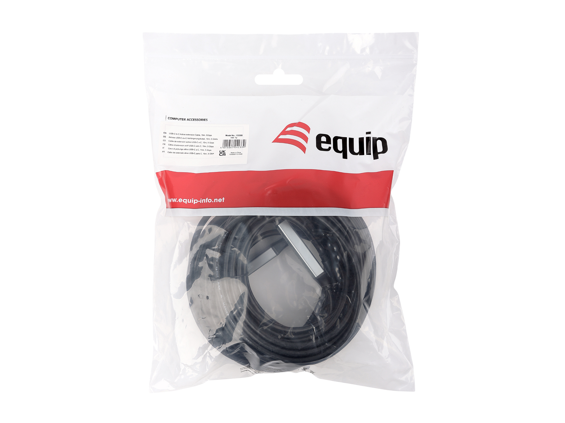 Equip 133358 USB-kabel USB 3.2 Gen 1 (3.1 Gen 1) 15 m USB C Zwart - Afbeelding 4