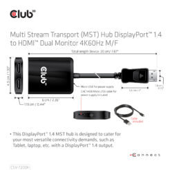 CLUB3D Multi Stream Transport (MST) Hub DisplayPort 1.4 to HDMI Dual Monitor 4K60Hz M/F - Afbeelding 4