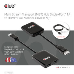 CLUB3D Multi Stream Transport (MST) Hub DisplayPort 1.4 to HDMI Dual Monitor 4K60Hz M/F - Afbeelding 6