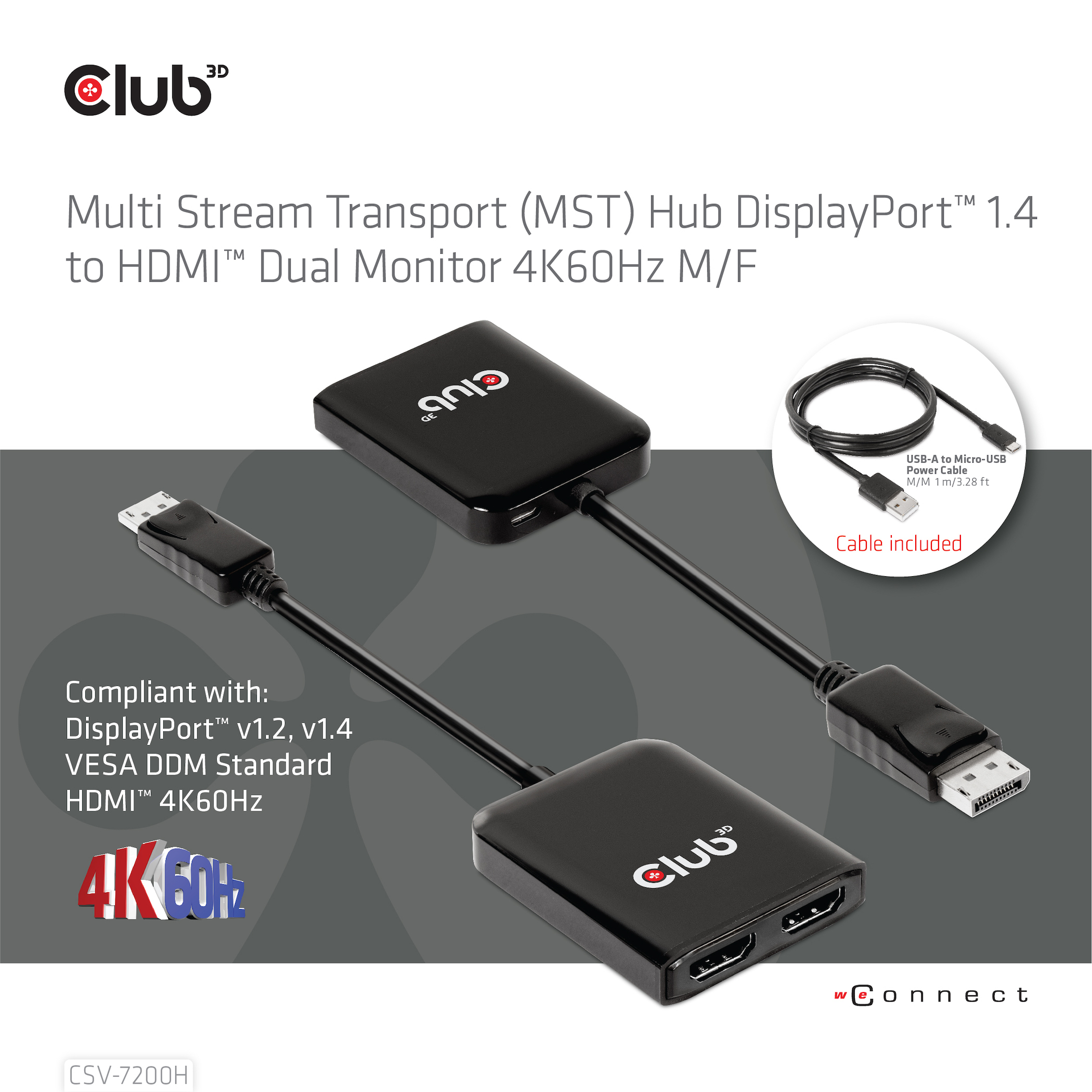 CLUB3D Multi Stream Transport (MST) Hub DisplayPort 1.4 to HDMI Dual Monitor 4K60Hz M/F - Afbeelding 6