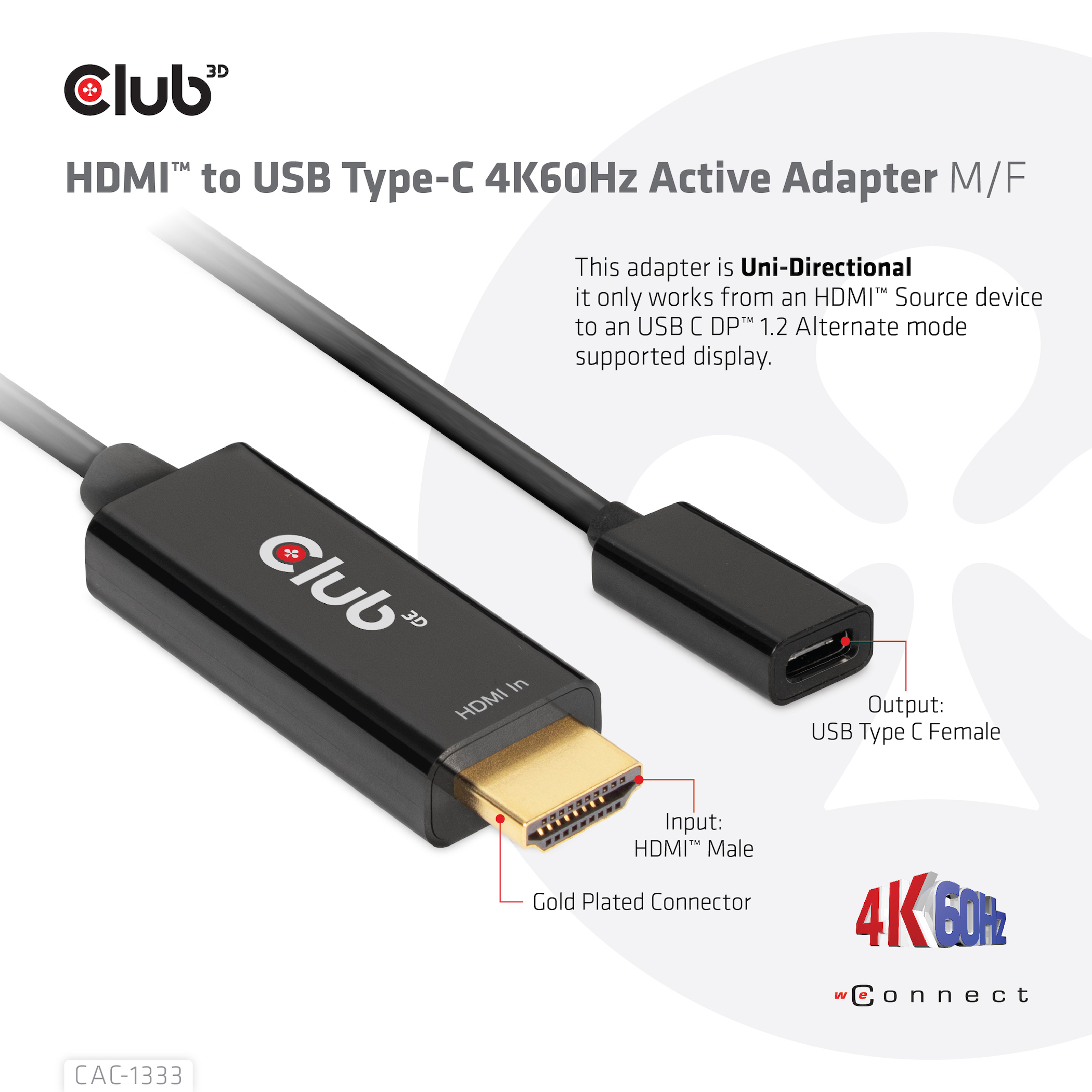 CLUB3D HDMI to USB Type-C 4K60Hz Active Adapter M/F - Afbeelding 7