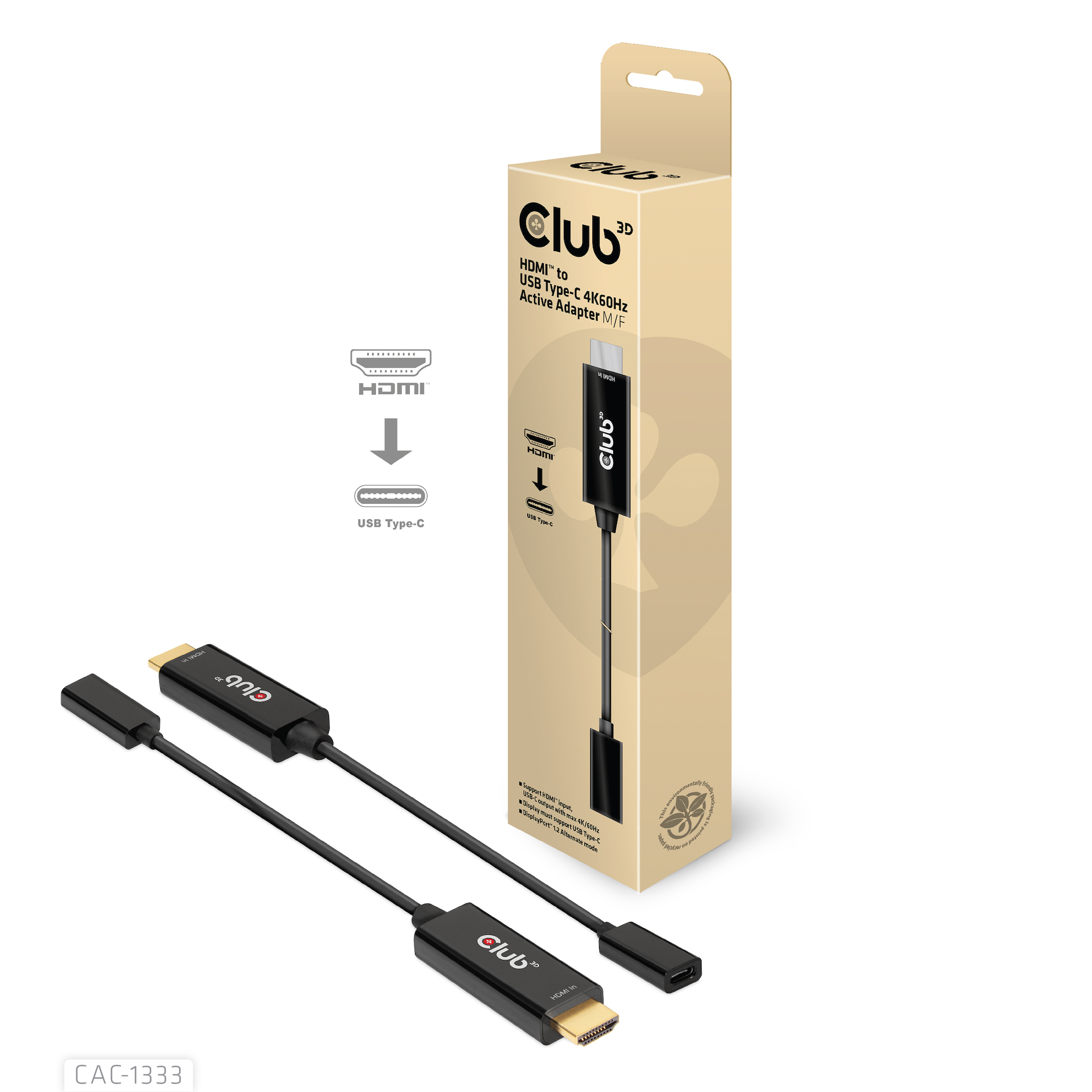 CLUB3D HDMI to USB Type-C 4K60Hz Active Adapter M/F - Afbeelding 3