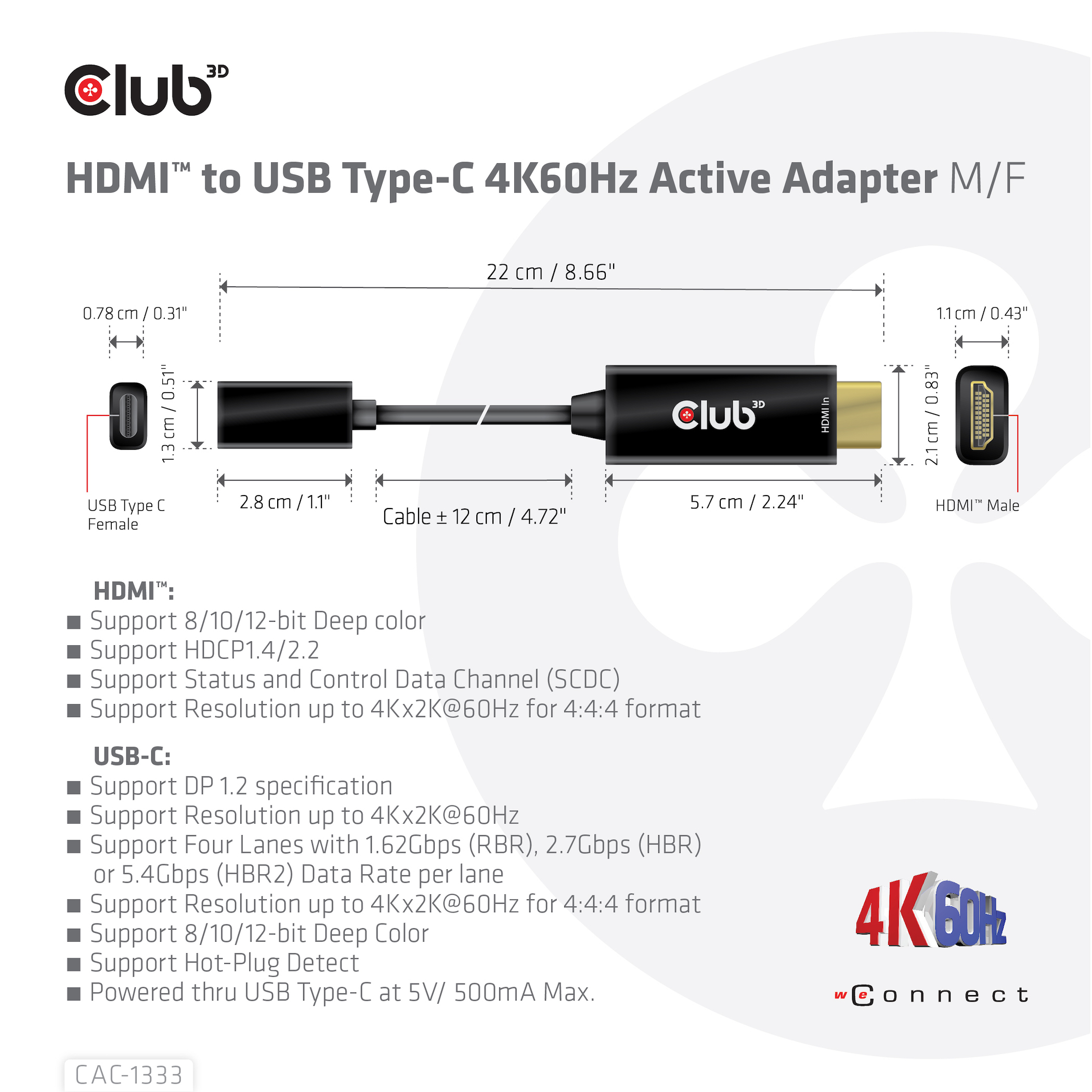 CLUB3D HDMI to USB Type-C 4K60Hz Active Adapter M/F - Afbeelding 5