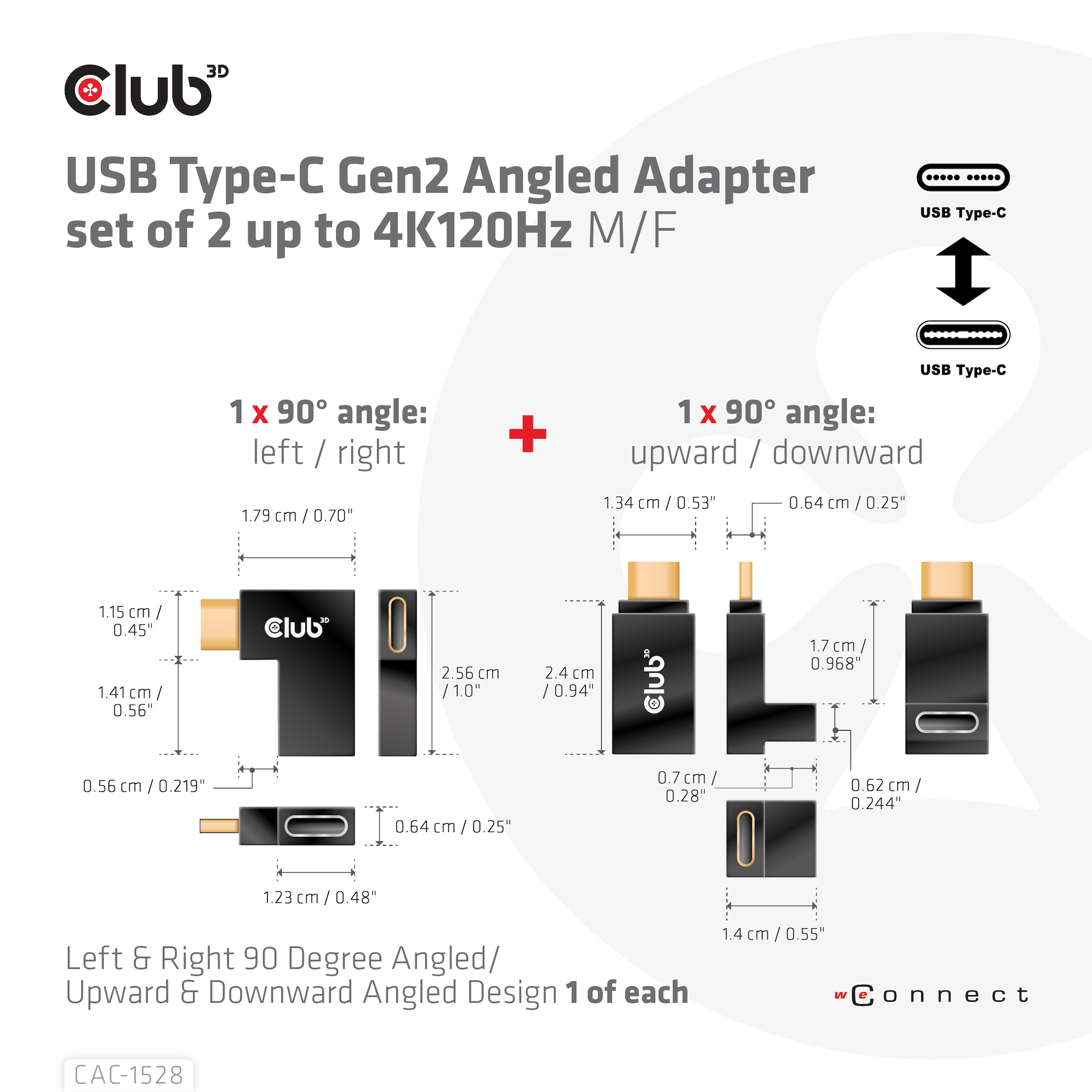 CLUB3D USB Type-C Gen2 Angled Adapter set van 2 - 4K120Hz M/V - Afbeelding 5