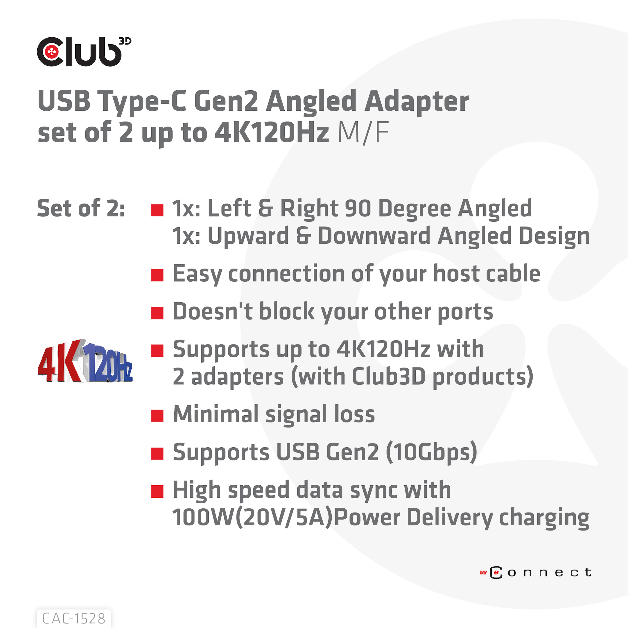 CLUB3D USB Type-C Gen2 Angled Adapter set van 2 - 4K120Hz M/V - Afbeelding 7
