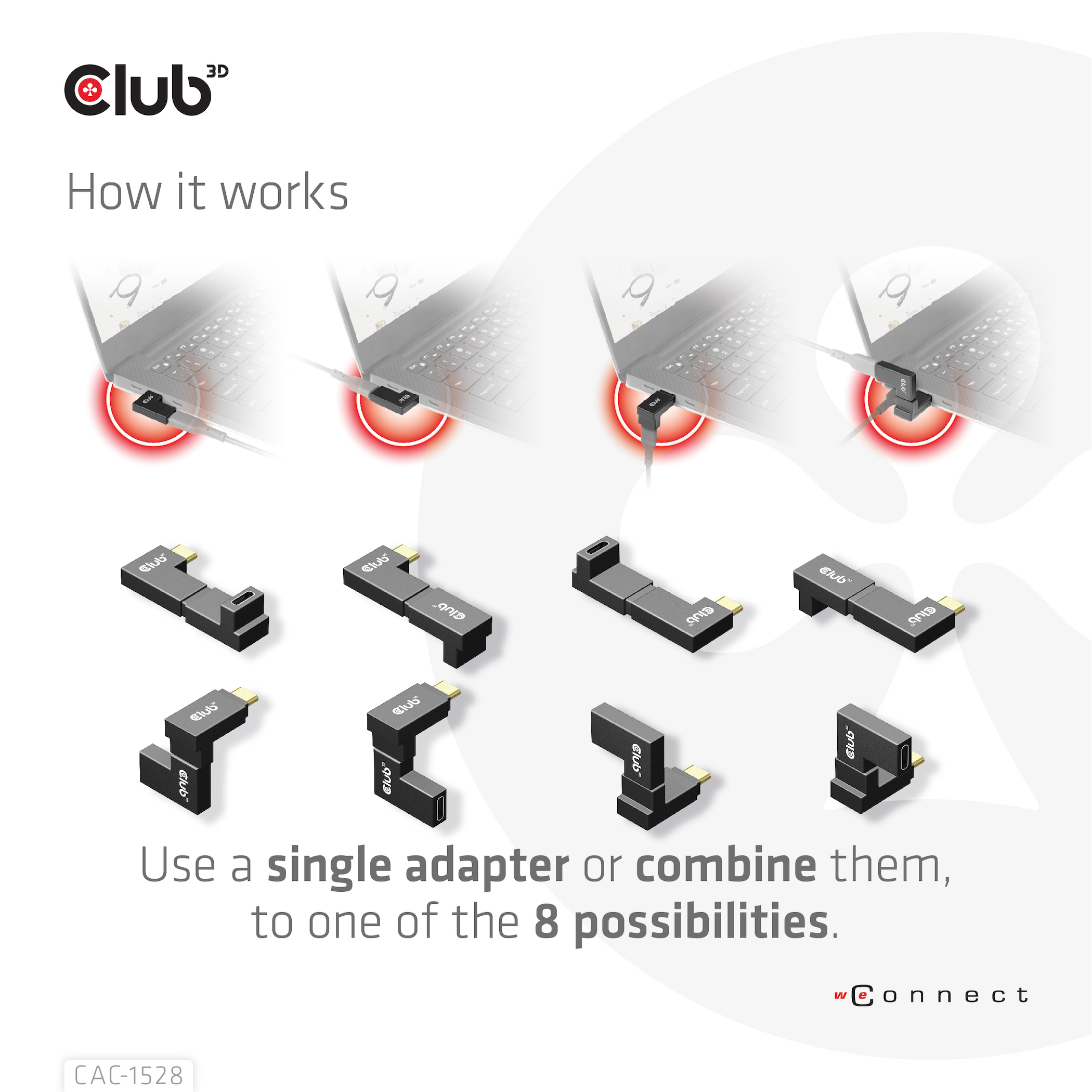 CLUB3D USB Type-C Gen2 Angled Adapter set van 2 - 4K120Hz M/V - Afbeelding 6