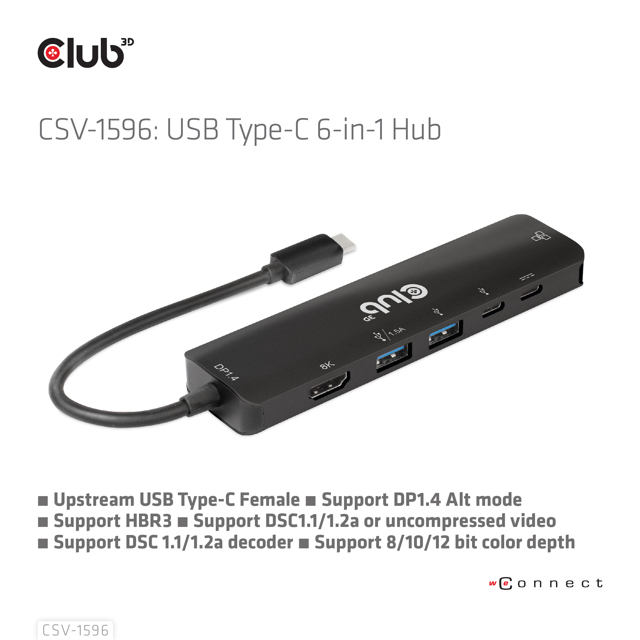 CLUB3D USB Gen1 Type-C, 6-in-1 Hub with HDMI 8K30Hz, 2xUSB Type-A, RJ45 and 2xUSB Type-C, Data and PD charging 100 watt - Afbeelding 14
