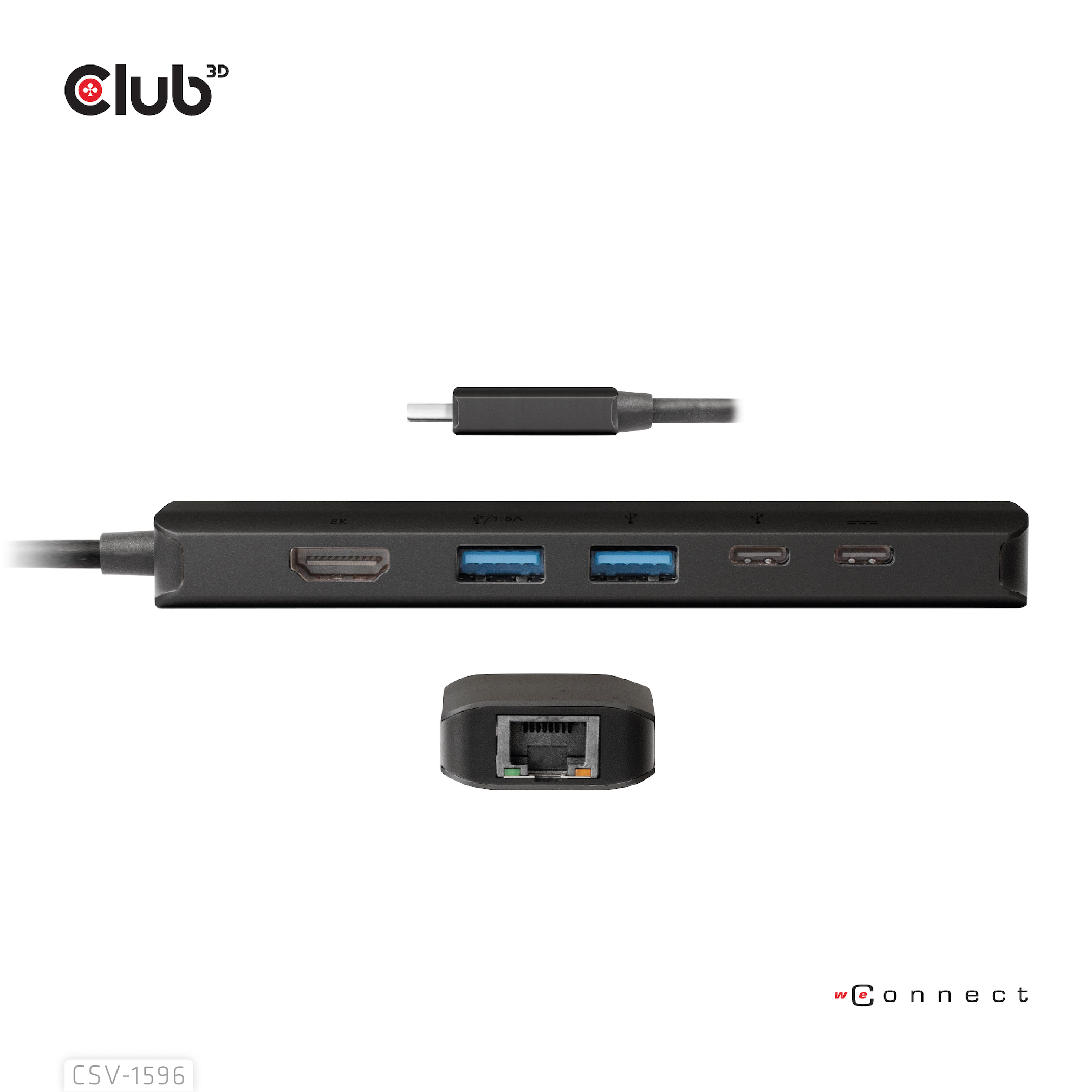 CLUB3D USB Gen1 Type-C, 6-in-1 Hub with HDMI 8K30Hz, 2xUSB Type-A, RJ45 and 2xUSB Type-C, Data and PD charging 100 watt - Afbeelding 15
