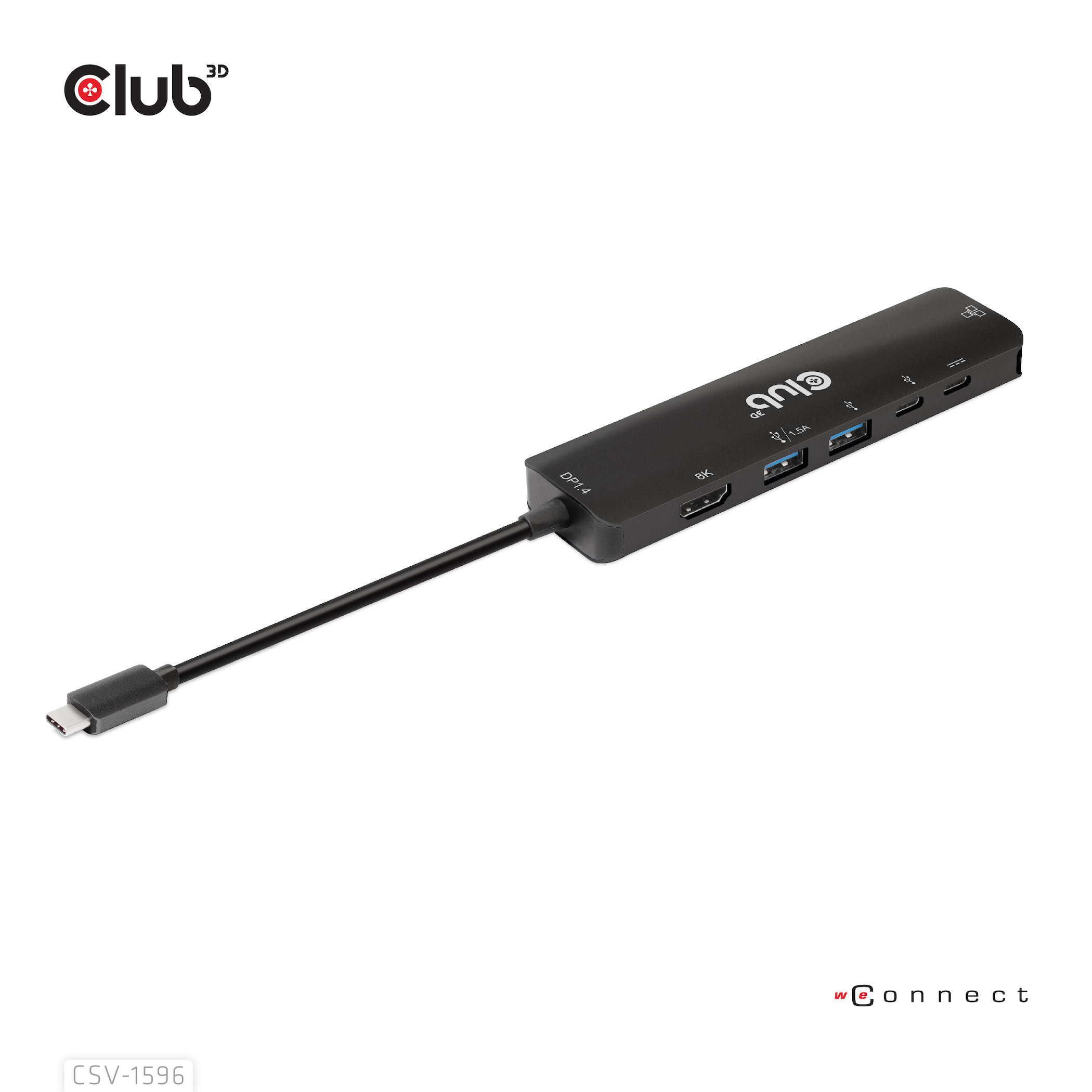 CLUB3D USB Gen1 Type-C, 6-in-1 Hub with HDMI 8K30Hz, 2xUSB Type-A, RJ45 and 2xUSB Type-C, Data and PD charging 100 watt - Afbeelding 2