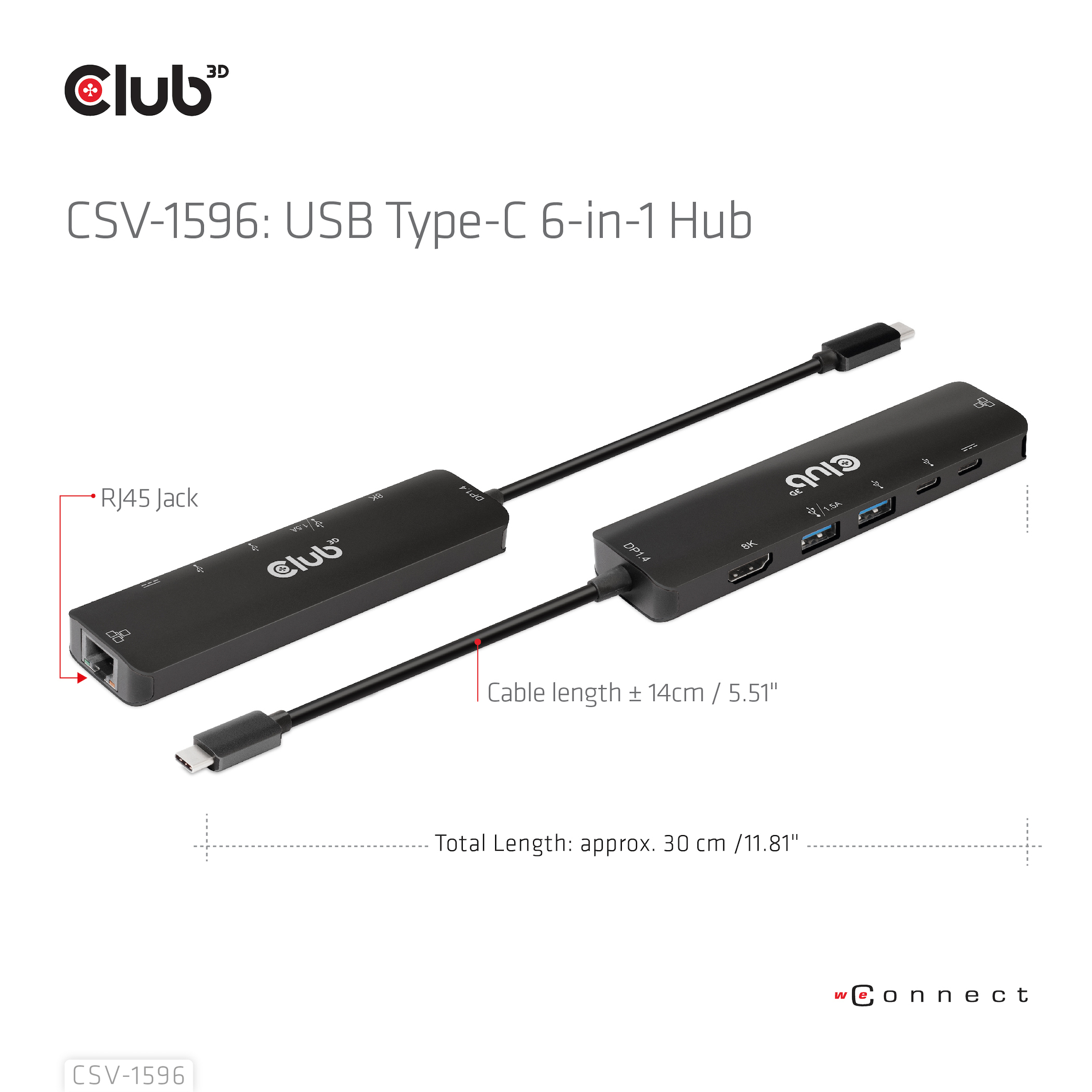 CLUB3D USB Gen1 Type-C, 6-in-1 Hub with HDMI 8K30Hz, 2xUSB Type-A, RJ45 and 2xUSB Type-C, Data and PD charging 100 watt - Afbeelding 12