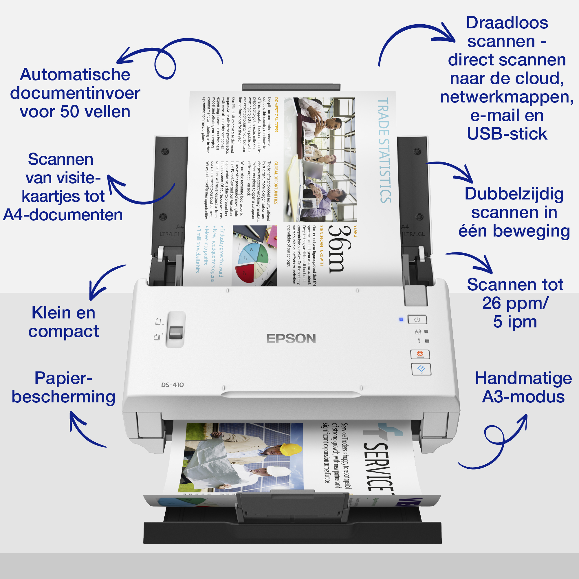 Epson WorkForce DS-410 compacte zakelijke sheet-fed A4-scanner met automatische documentinvoer voor 50 vellen en Document Capture Pro-software - Afbeelding 3