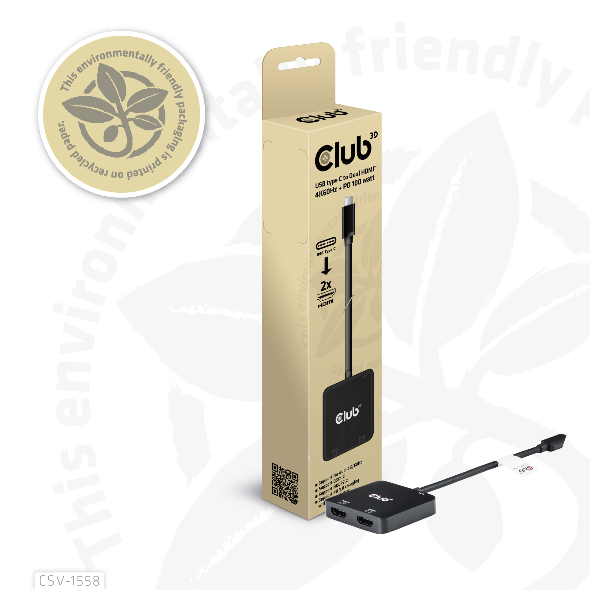 CLUB3D USB-C® Hub to Dual HDMI™ 4K60Hz M/F+PD3.0 100 Watt - Afbeelding 9